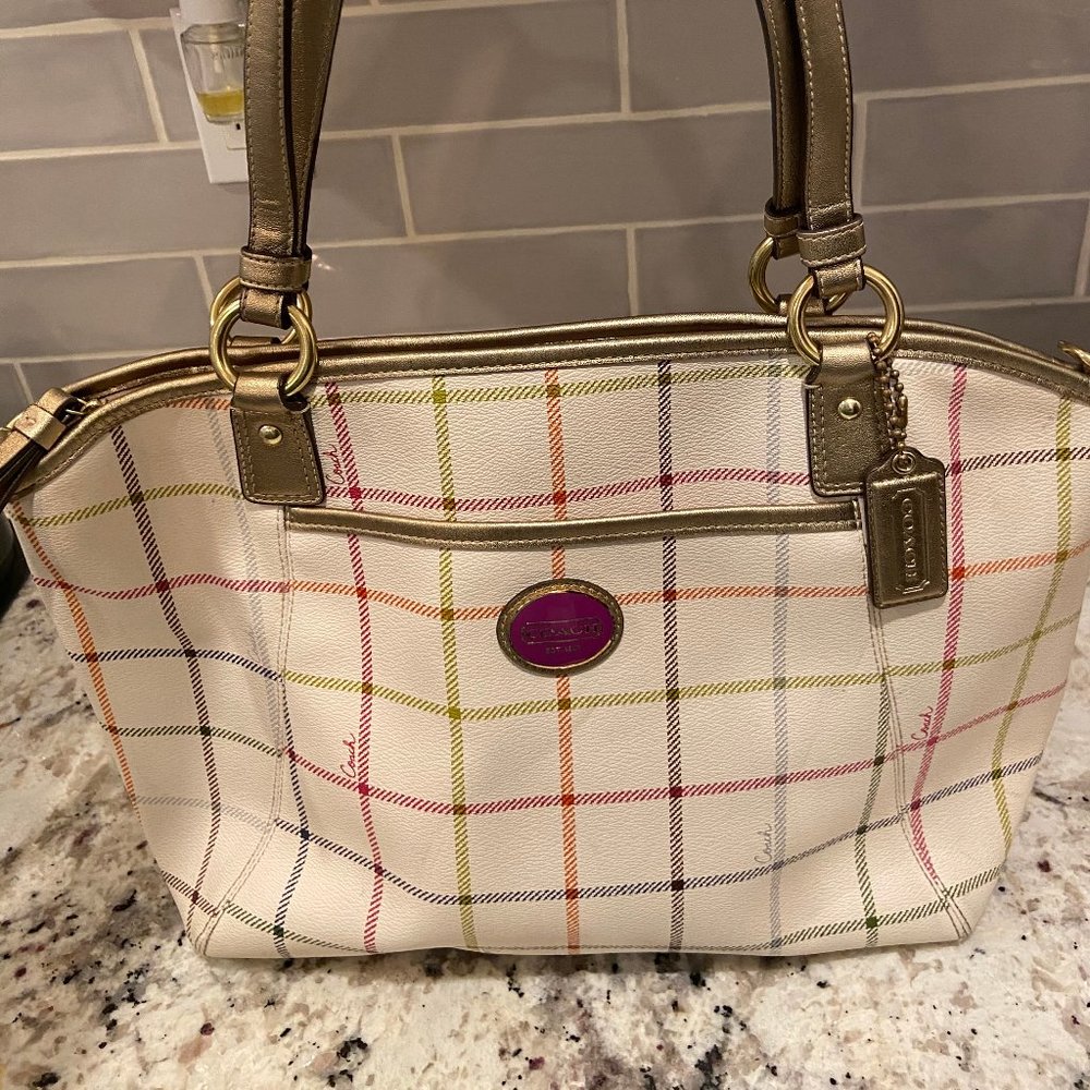 Coach Peyton Tattersall Handbag with Gold Trim